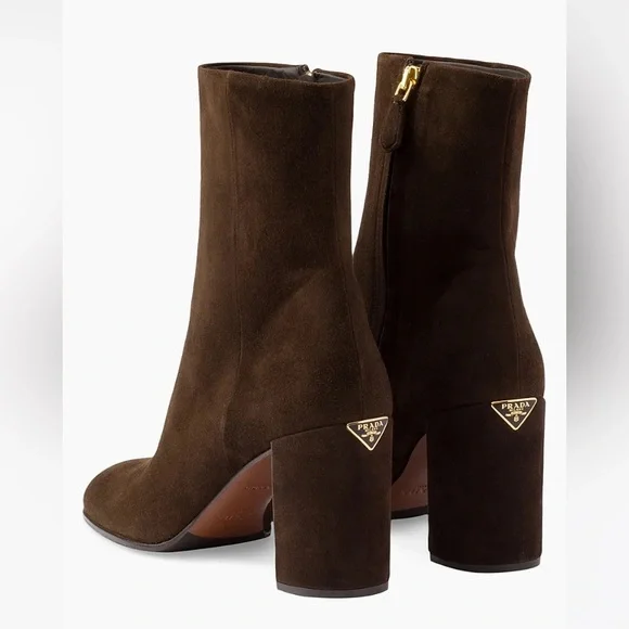 Prada Chocolate Brown Suede Booties 85mm heel - Picture 1 of 7